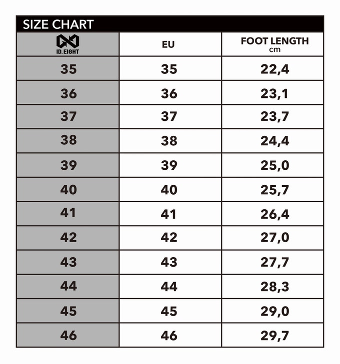 SIZE GUIDE FOR SNEAKERS ID.EIGHT